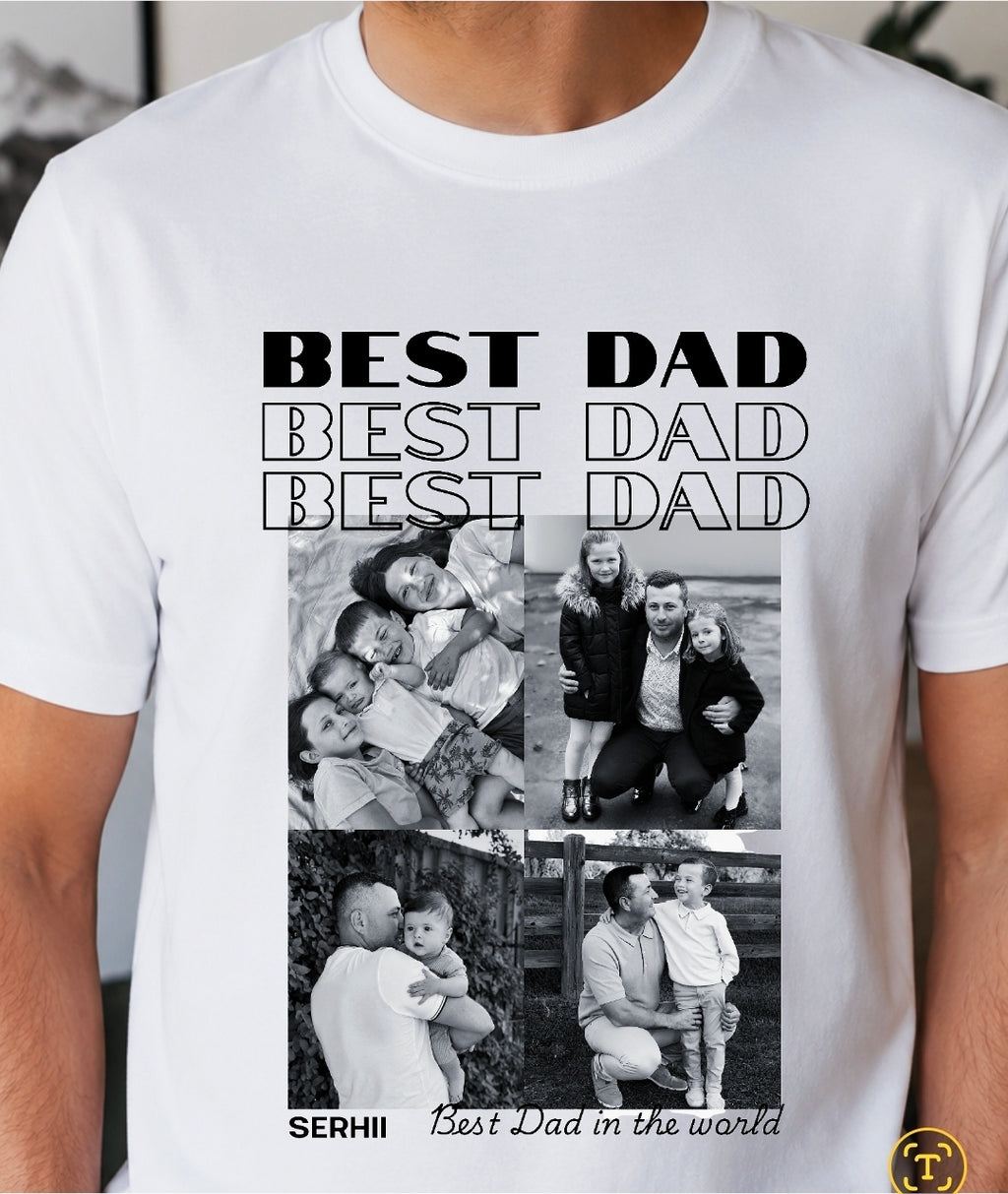 Personalized Best Dad Photo T-Shirt | Custom Father’s Day Gift with Photos & Names