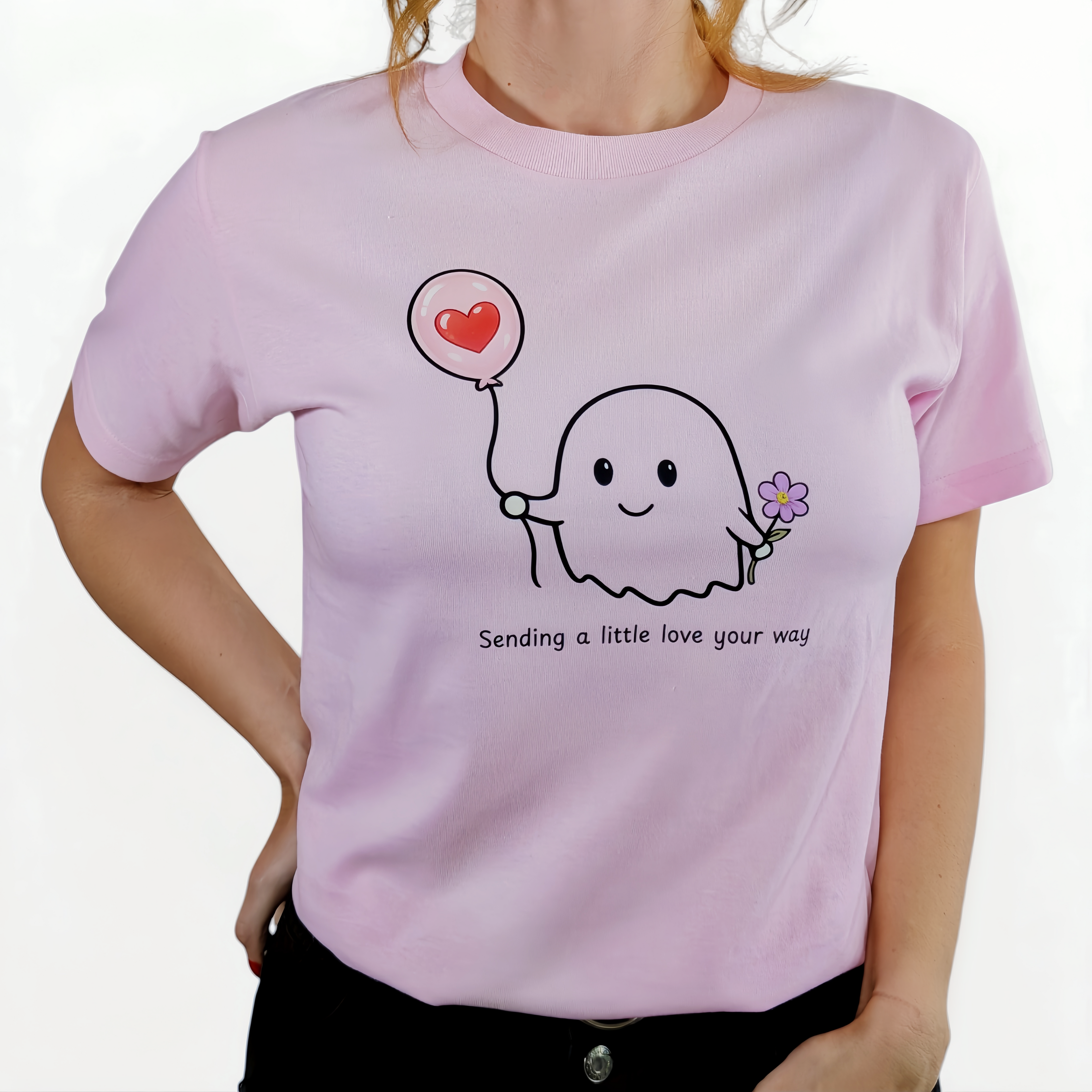 Cute Ghost Shirt | Sending a Little Love Your Way T-Shirt | Kawaii Ghost Tee | Pink Aesthetic Shirt | Cute Gift for Her