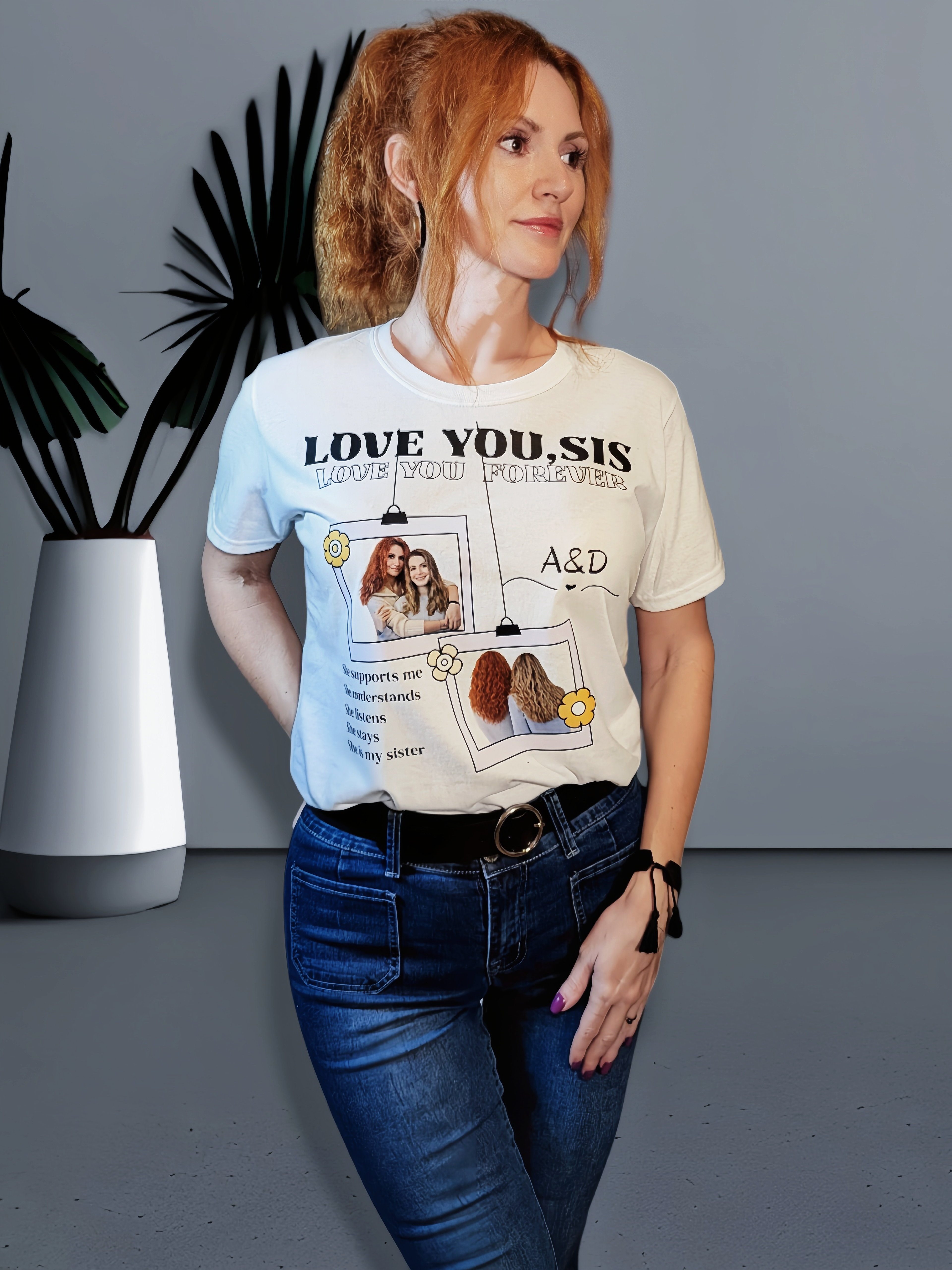 Personalized Sister Photo T-Shirt - Custom Photo & Initials Gift for Sister
