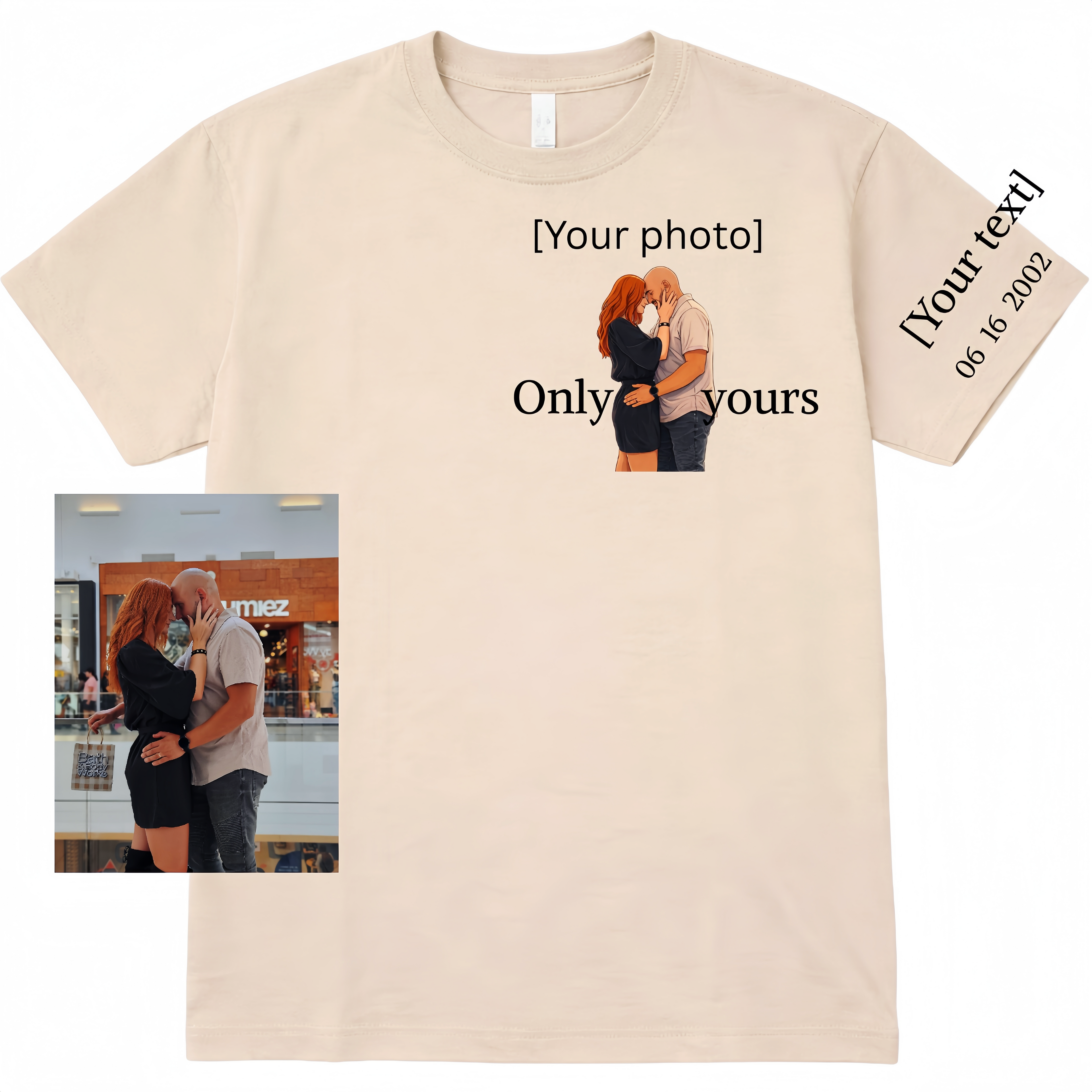 Custom Couple Photo T-Shirt - Turn Your Favorite Photo Into a Beautiful Illustration | Personalized Gift for Couples