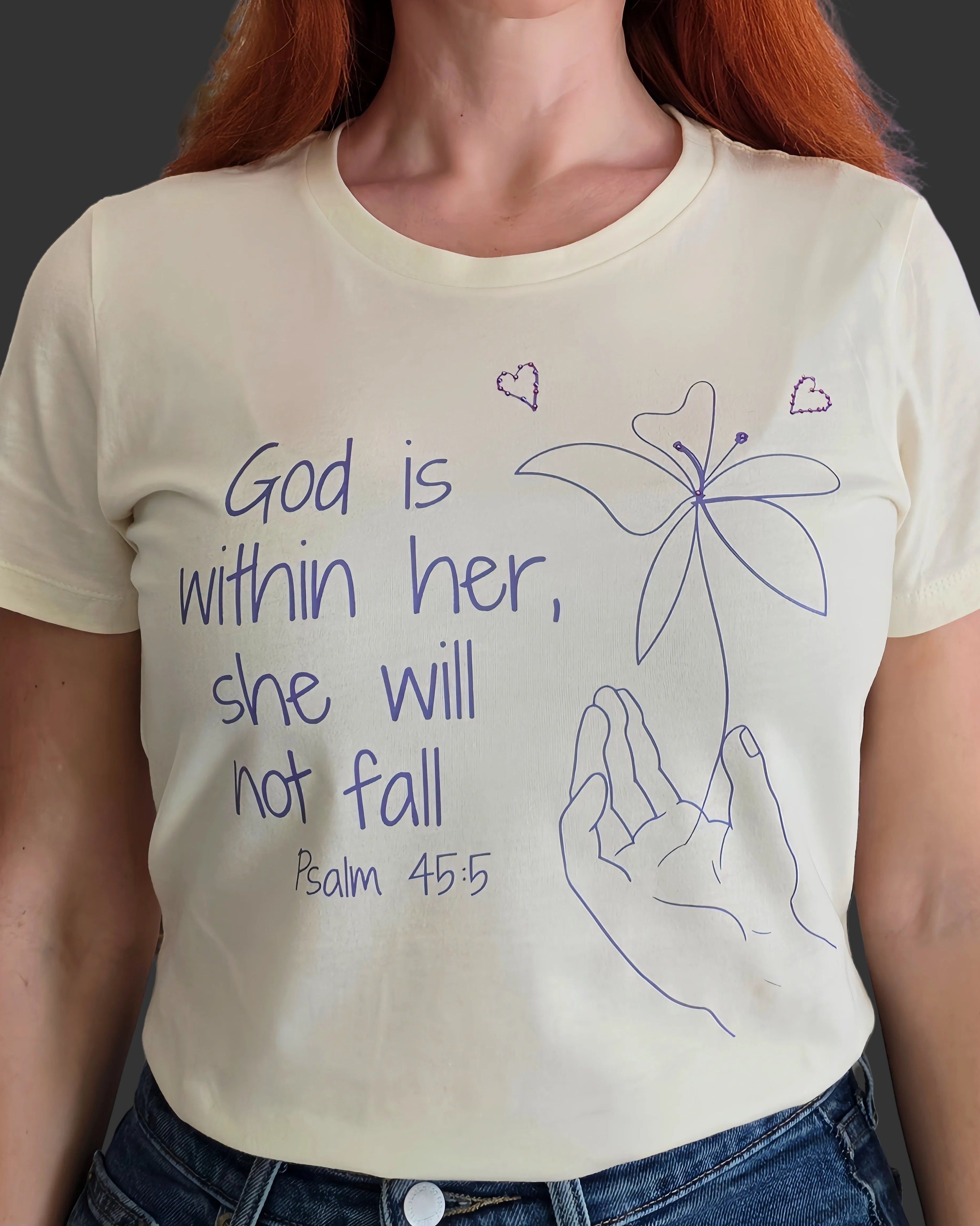 God Is Within Her Christian T-Shirt | Psalm 45:5 Minimalist Faith Shirt | Inspirational Women's Graphic Tee