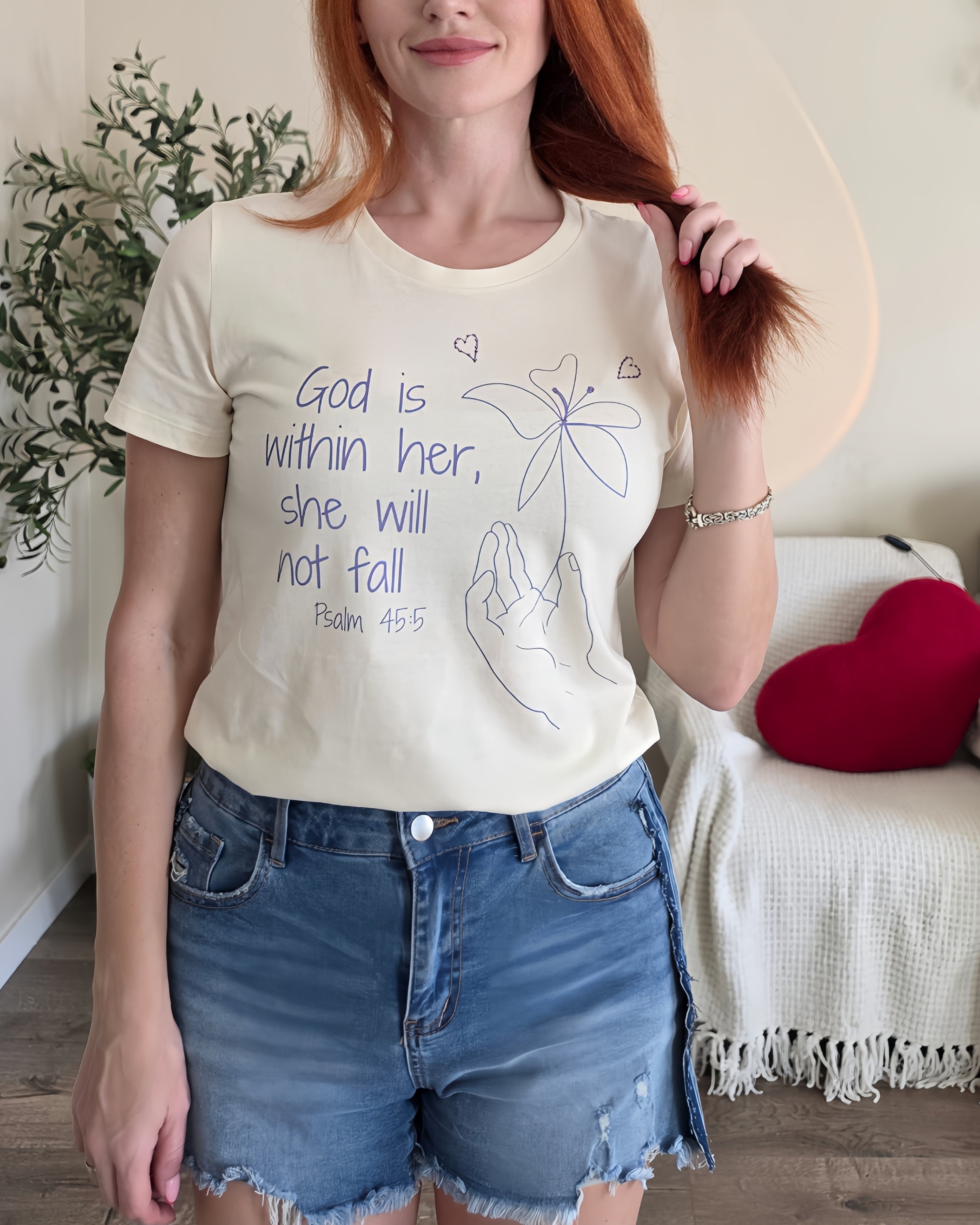 God Is Within Her Christian T-Shirt | Psalm 45:5 Minimalist Faith Shirt | Inspirational Women's Graphic Tee