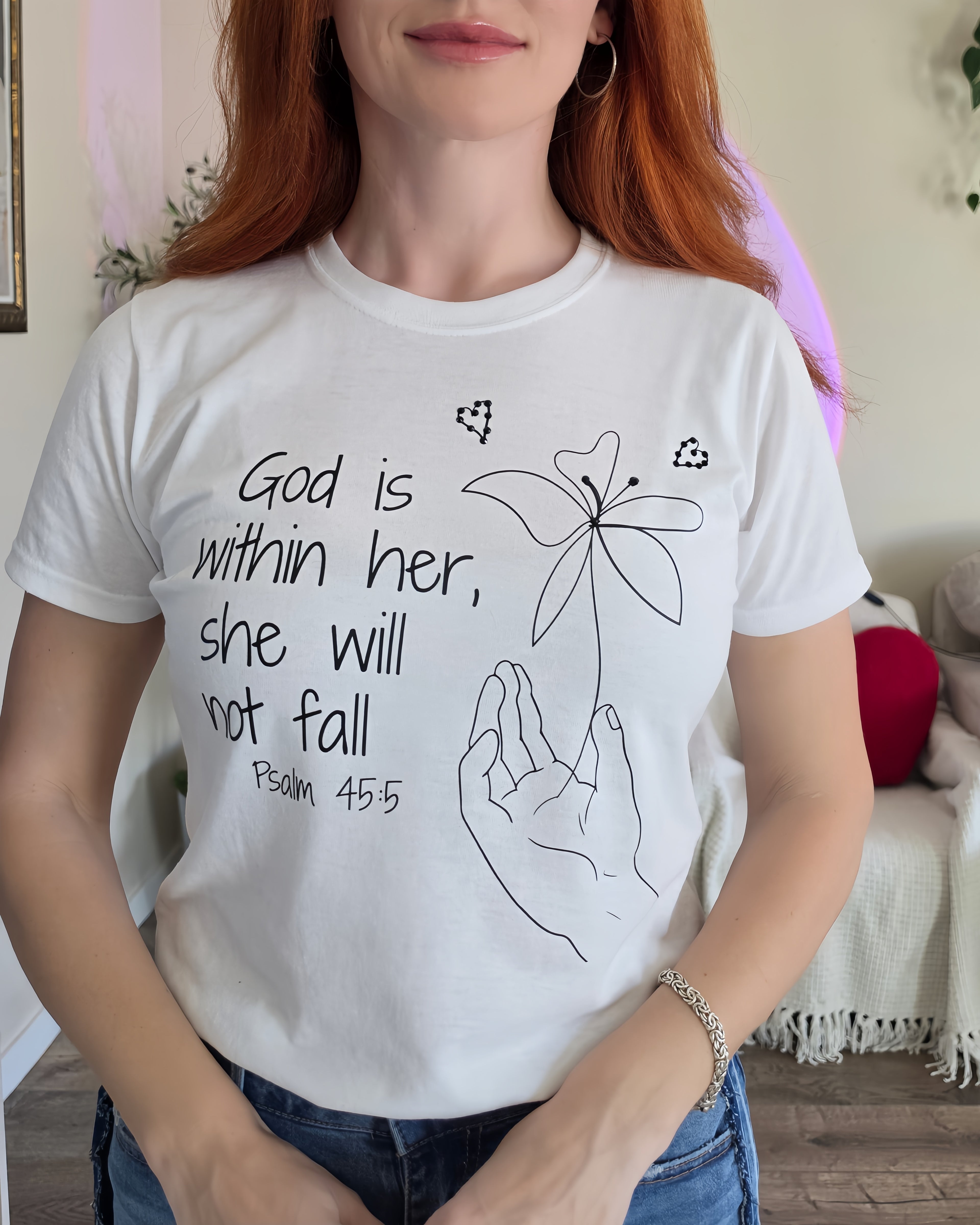 God Is Within Her Christian T-Shirt | Psalm 45:5 Minimalist Faith Shirt | Inspirational Women's Graphic Tee