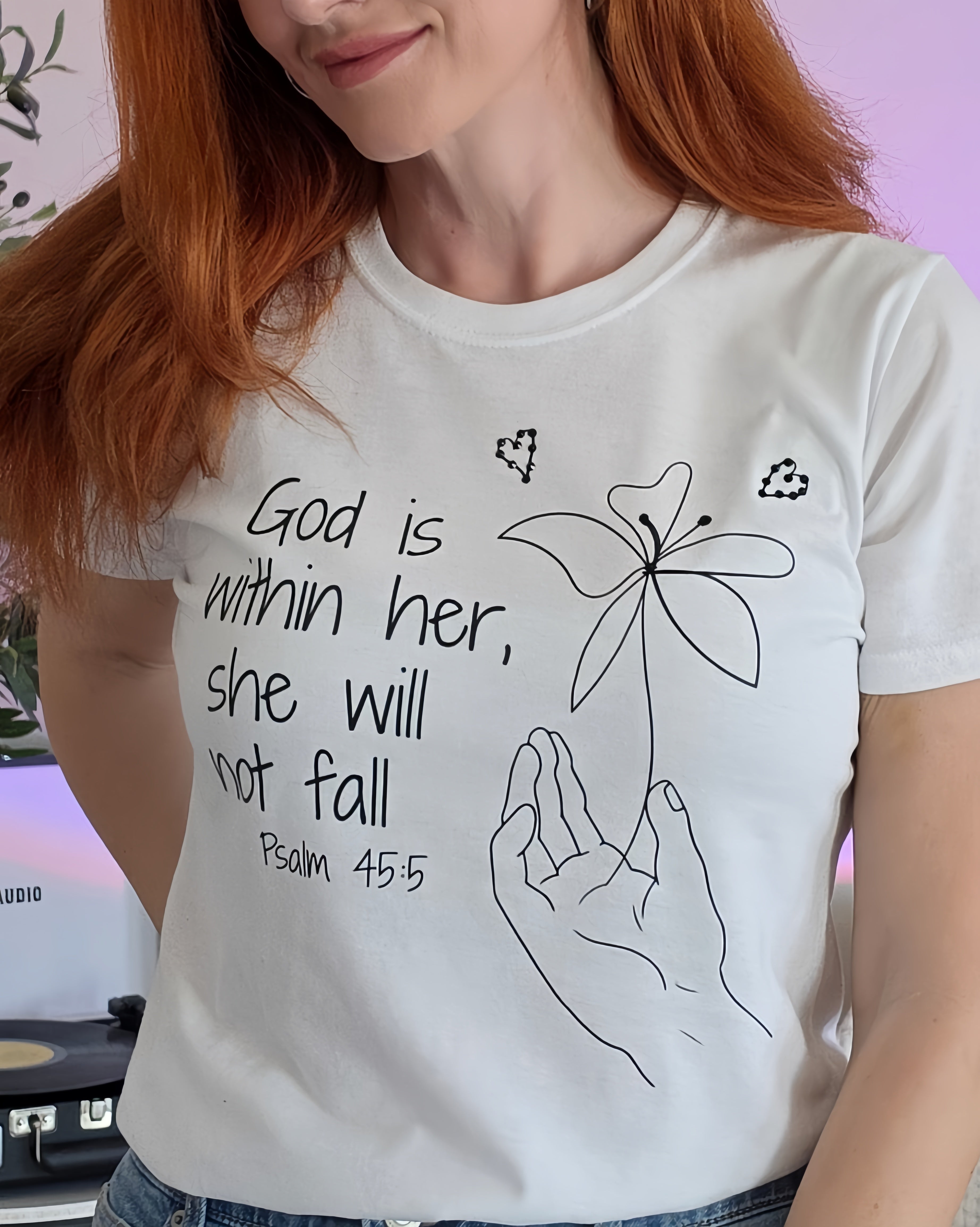 God Is Within Her Christian T-Shirt | Psalm 45:5 Minimalist Faith Shirt | Inspirational Women's Graphic Tee
