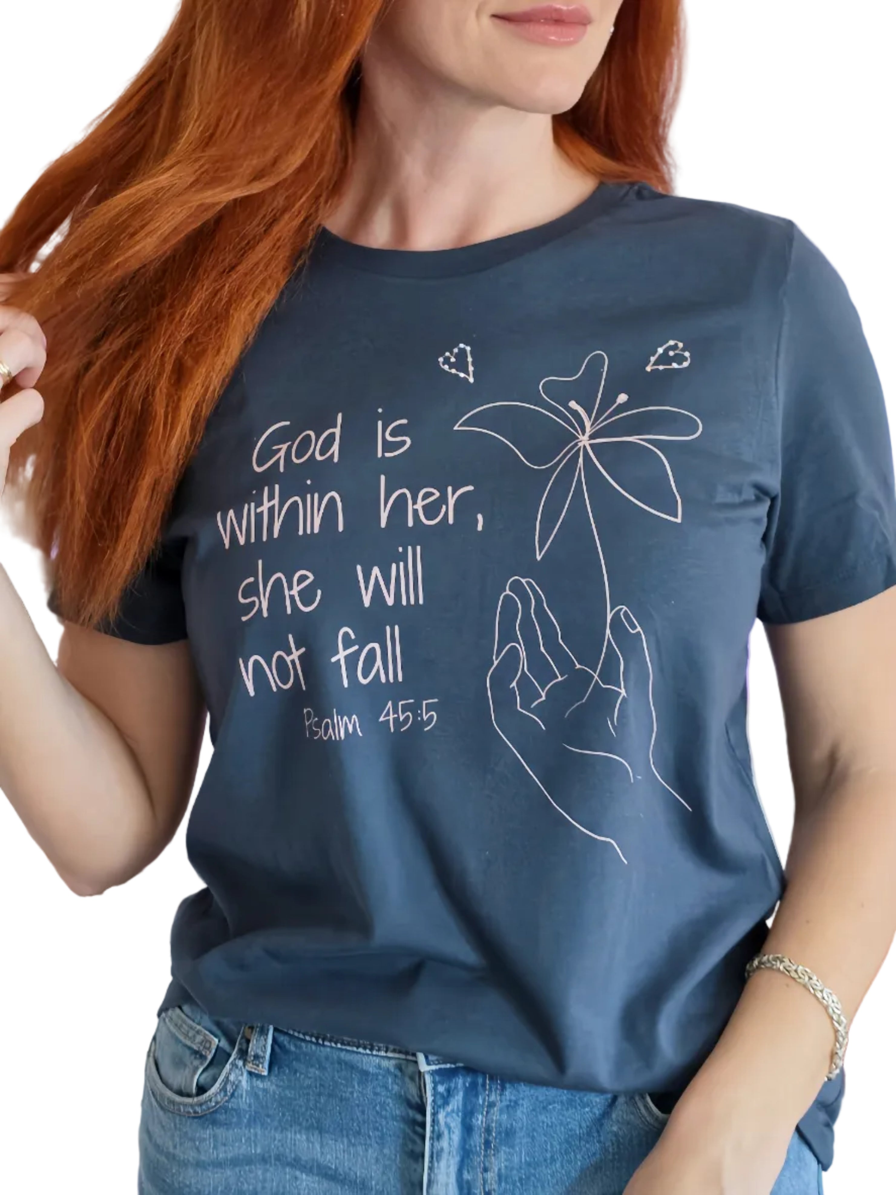 God Is Within Her Christian T-Shirt | Psalm 45:5 Minimalist Faith Shirt | Inspirational Women's Graphic Tee