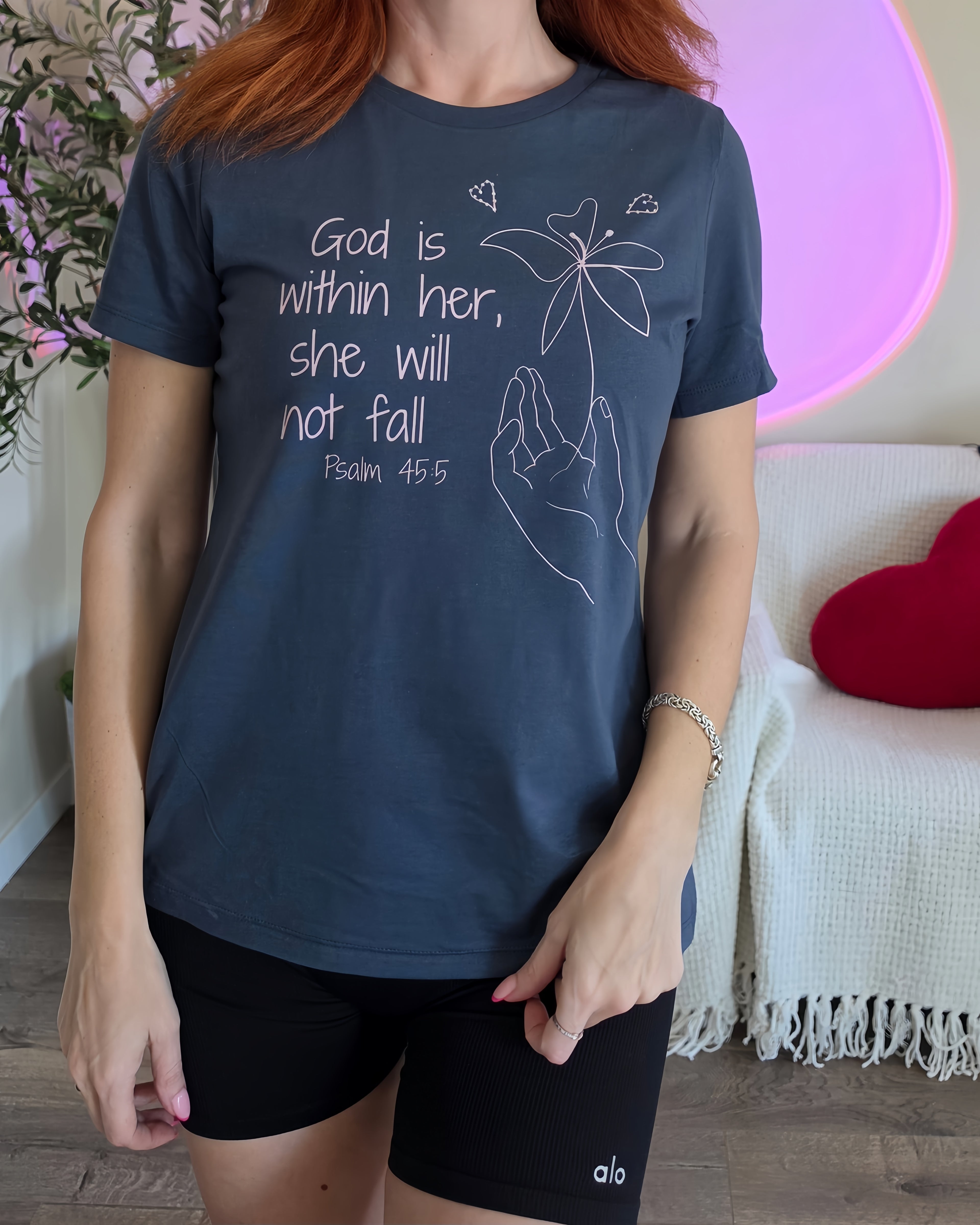 God Is Within Her Christian T-Shirt | Psalm 45:5 Minimalist Faith Shirt | Inspirational Women's Graphic Tee