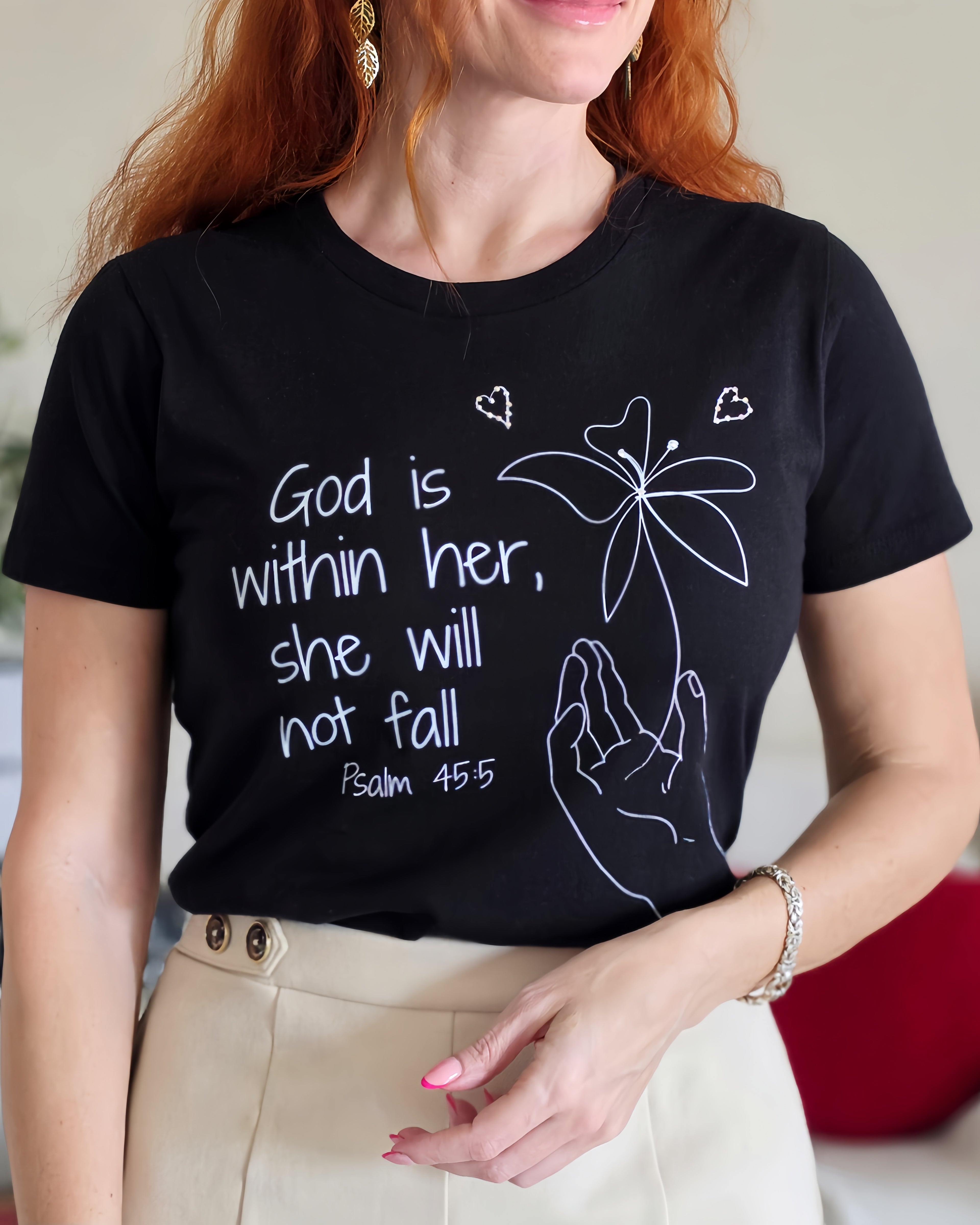 God Is Within Her Christian T-Shirt | Psalm 45:5 Minimalist Faith Shirt | Inspirational Women's Graphic Tee