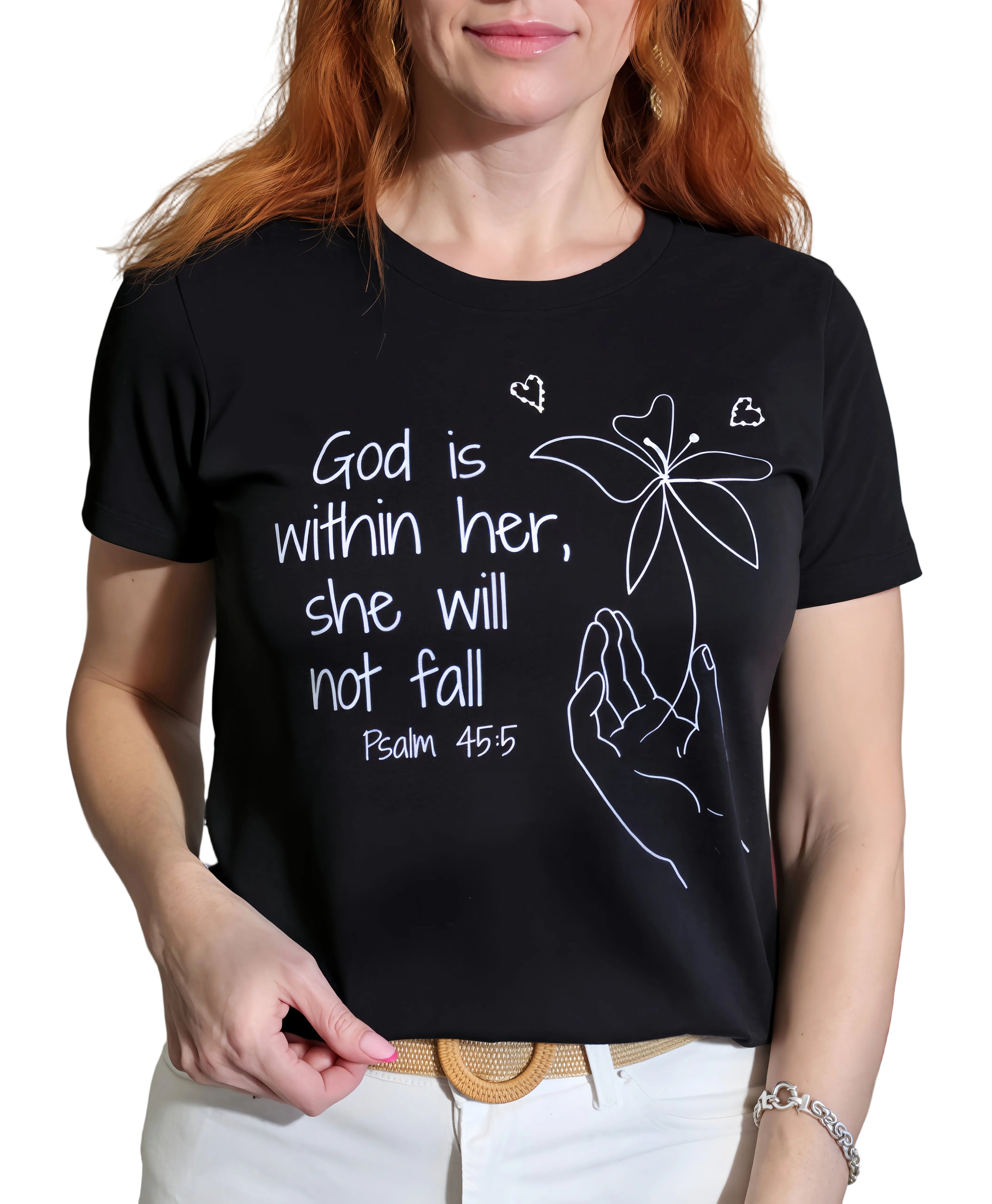 God Is Within Her Christian T-Shirt | Psalm 45:5 Minimalist Faith Shirt | Inspirational Women's Graphic Tee