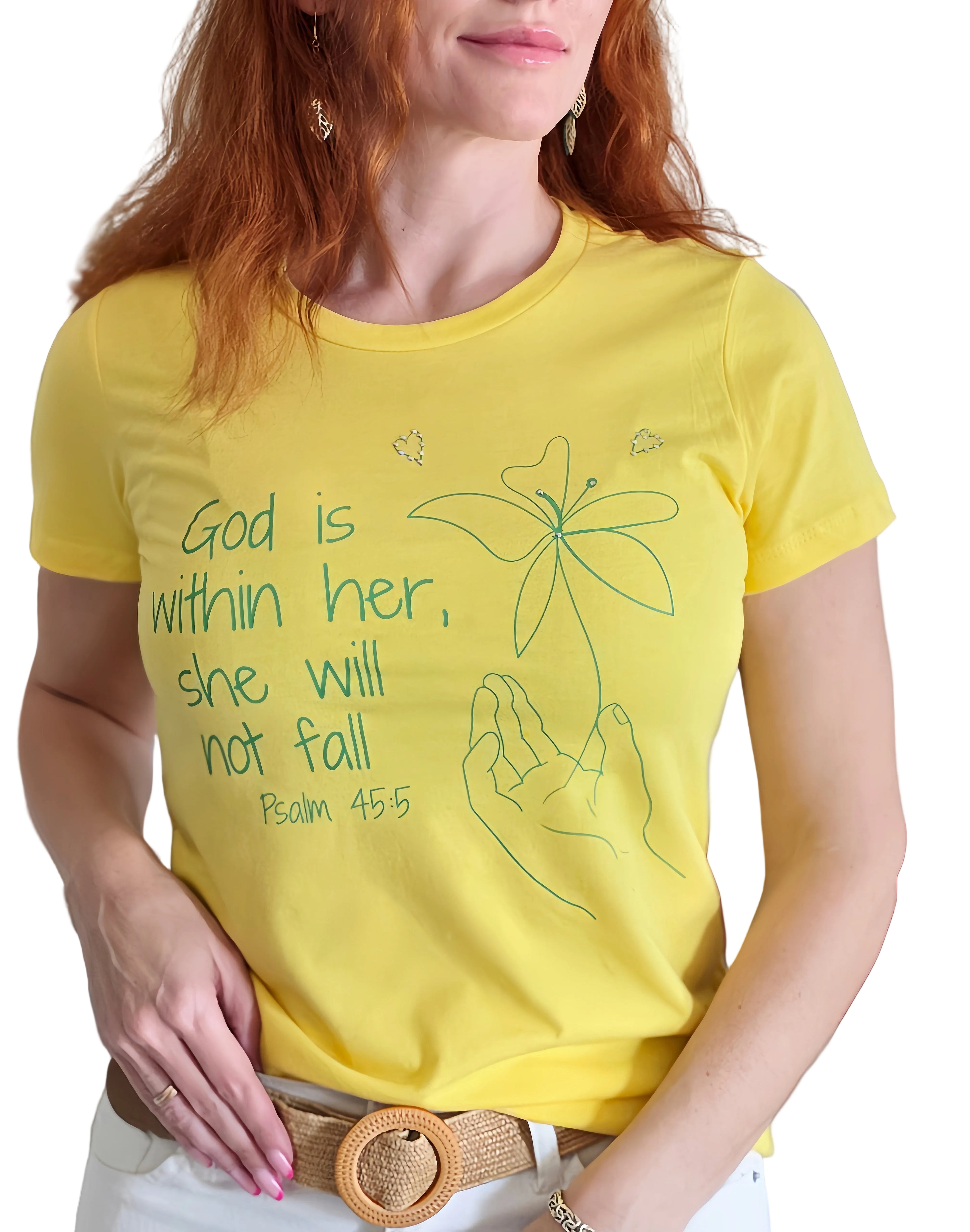 God Is Within Her Christian T-Shirt | Psalm 45:5 Minimalist Faith Shirt | Inspirational Women's Graphic Tee