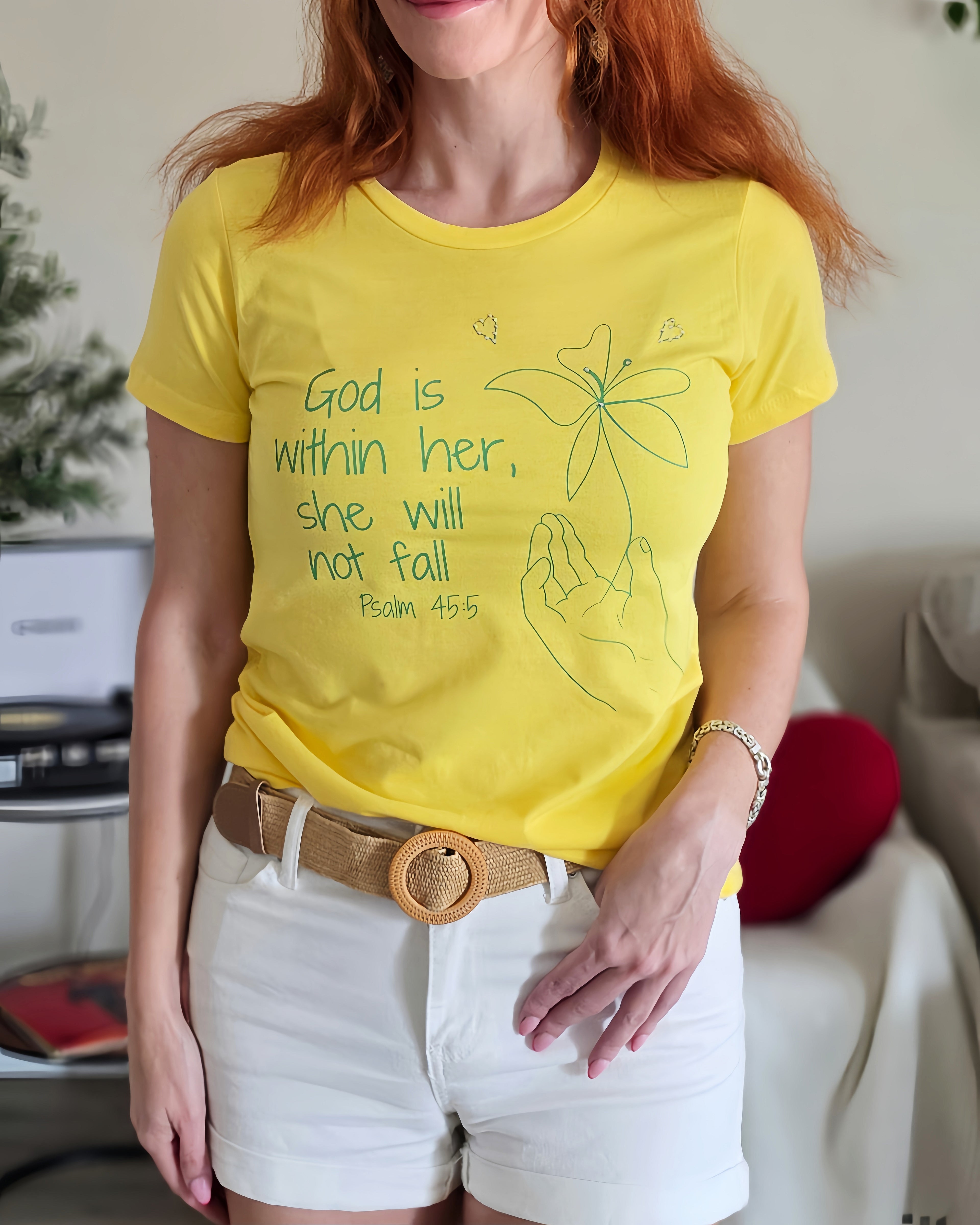 God Is Within Her Christian T-Shirt | Psalm 45:5 Minimalist Faith Shirt | Inspirational Women's Graphic Tee