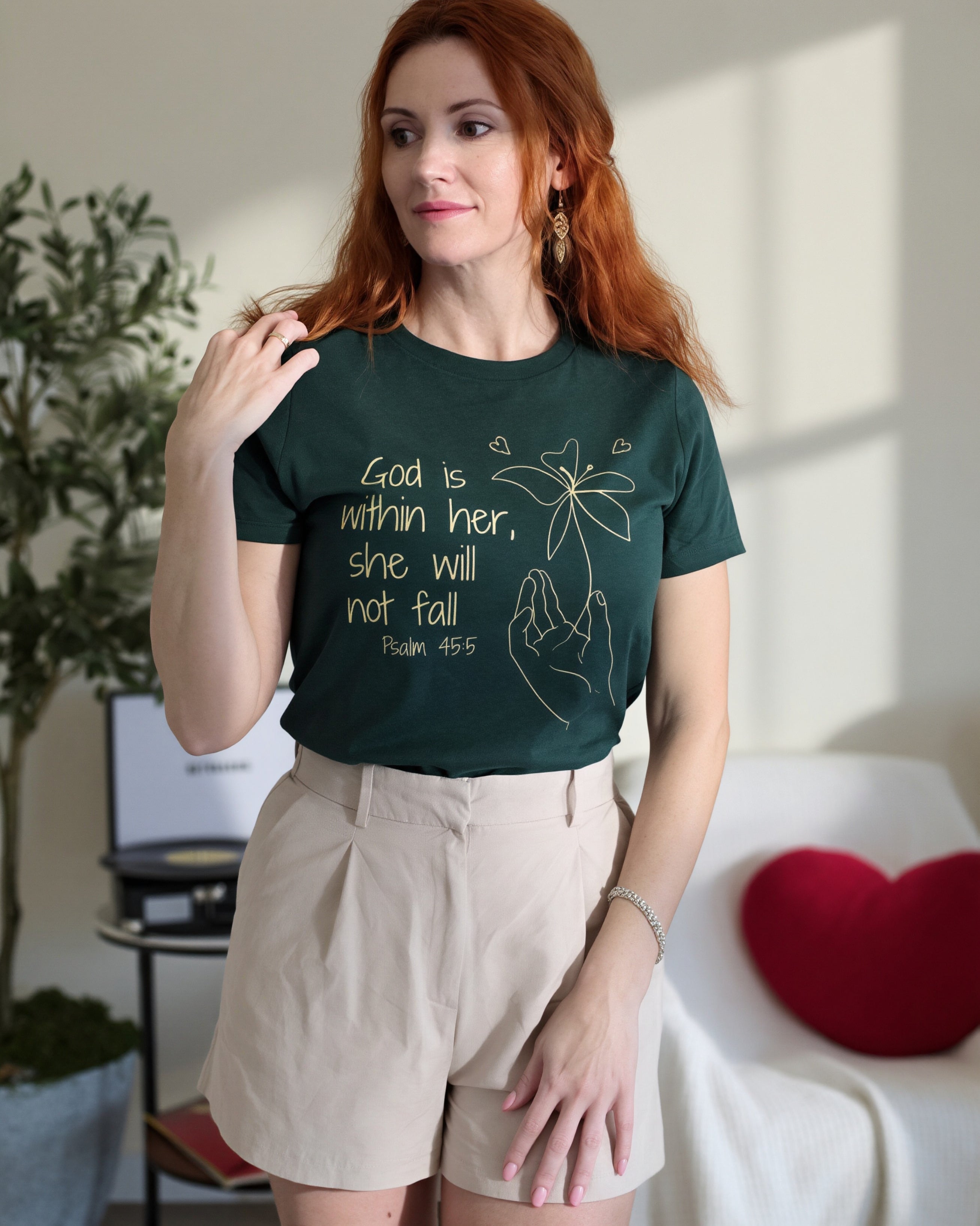 God Is Within Her Christian T-Shirt | Psalm 45:5 Minimalist Faith Shirt | Inspirational Women's Graphic Tee