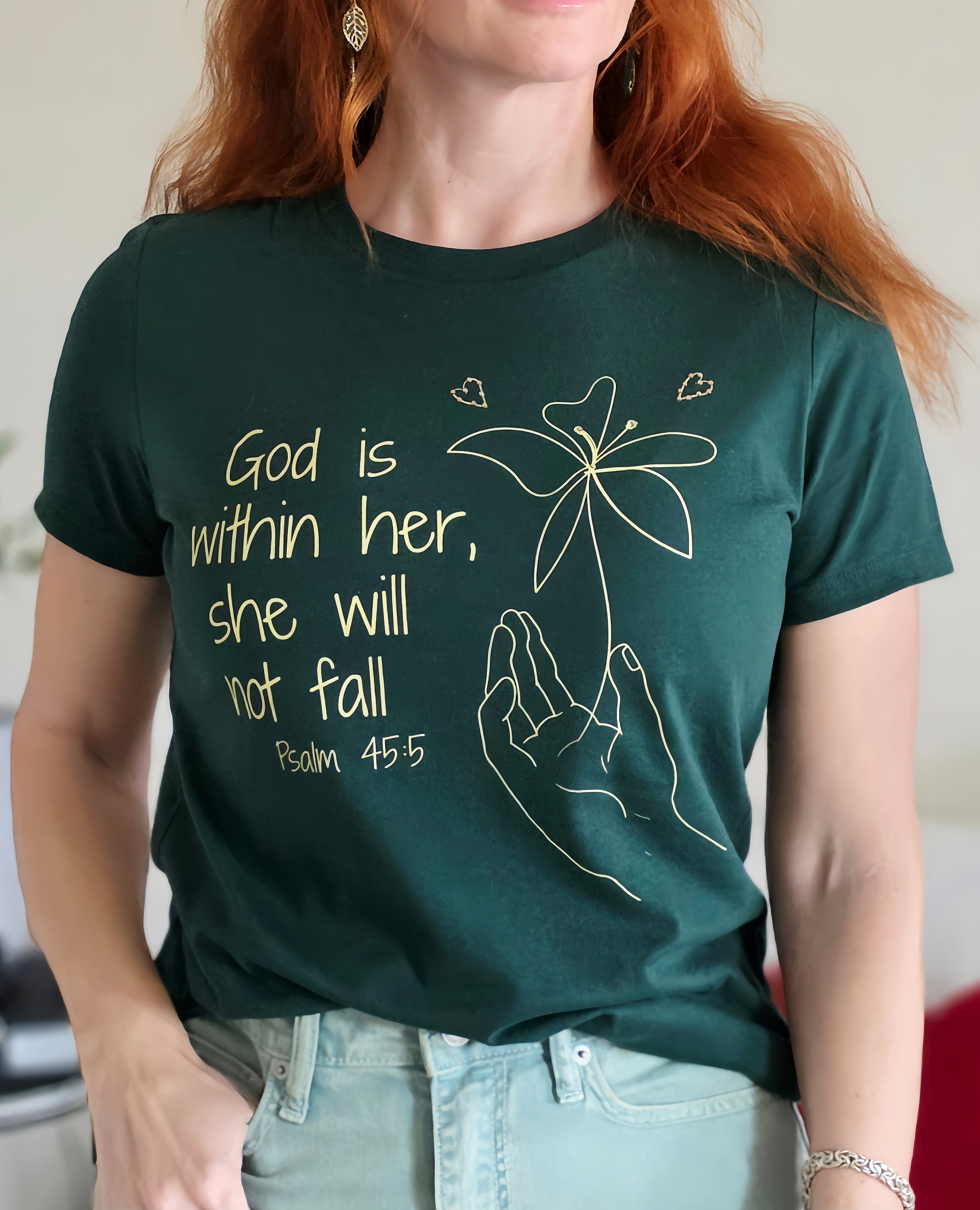 God Is Within Her Christian T-Shirt | Psalm 45:5 Minimalist Faith Shirt | Inspirational Women's Graphic Tee