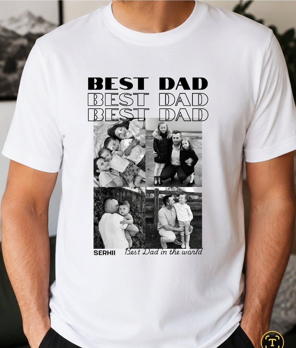 Personalized Best Dad Photo T-Shirt | Custom Father’s Day Gift with Photos & Names