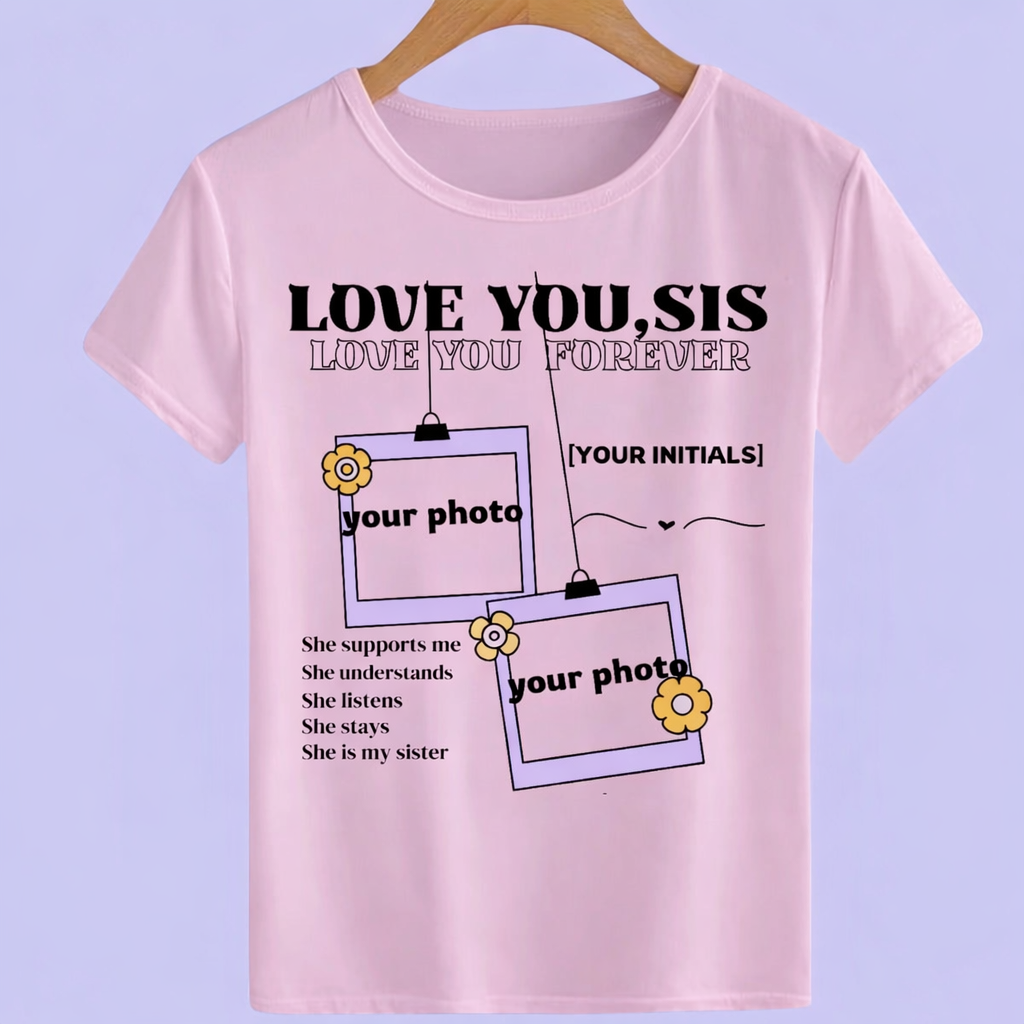 Personalized Sister Photo T-Shirt - Custom Photo & Initials Gift for Sister