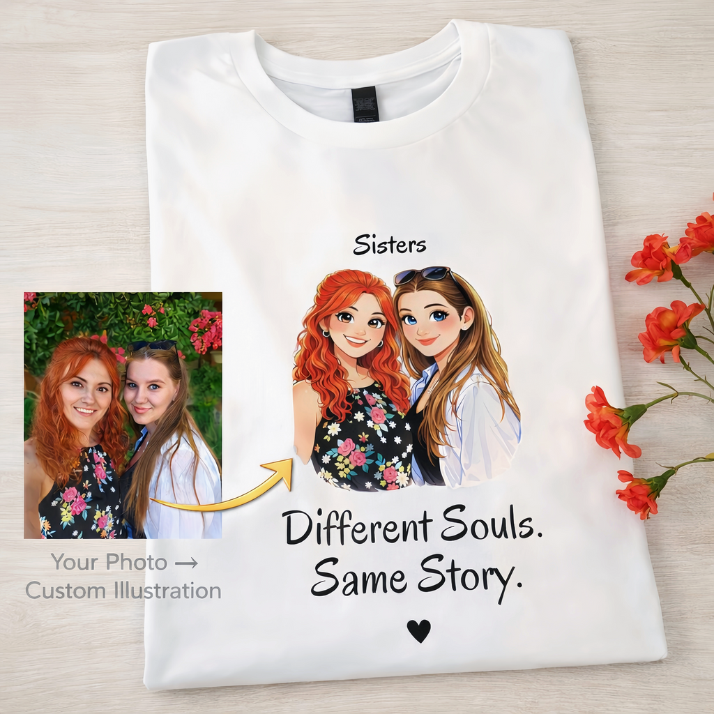 Custom Sisters Shirt - Turn Your Photo into a Cartoon Illustration | Personalized Gift for Sister, Best Friend Shirt