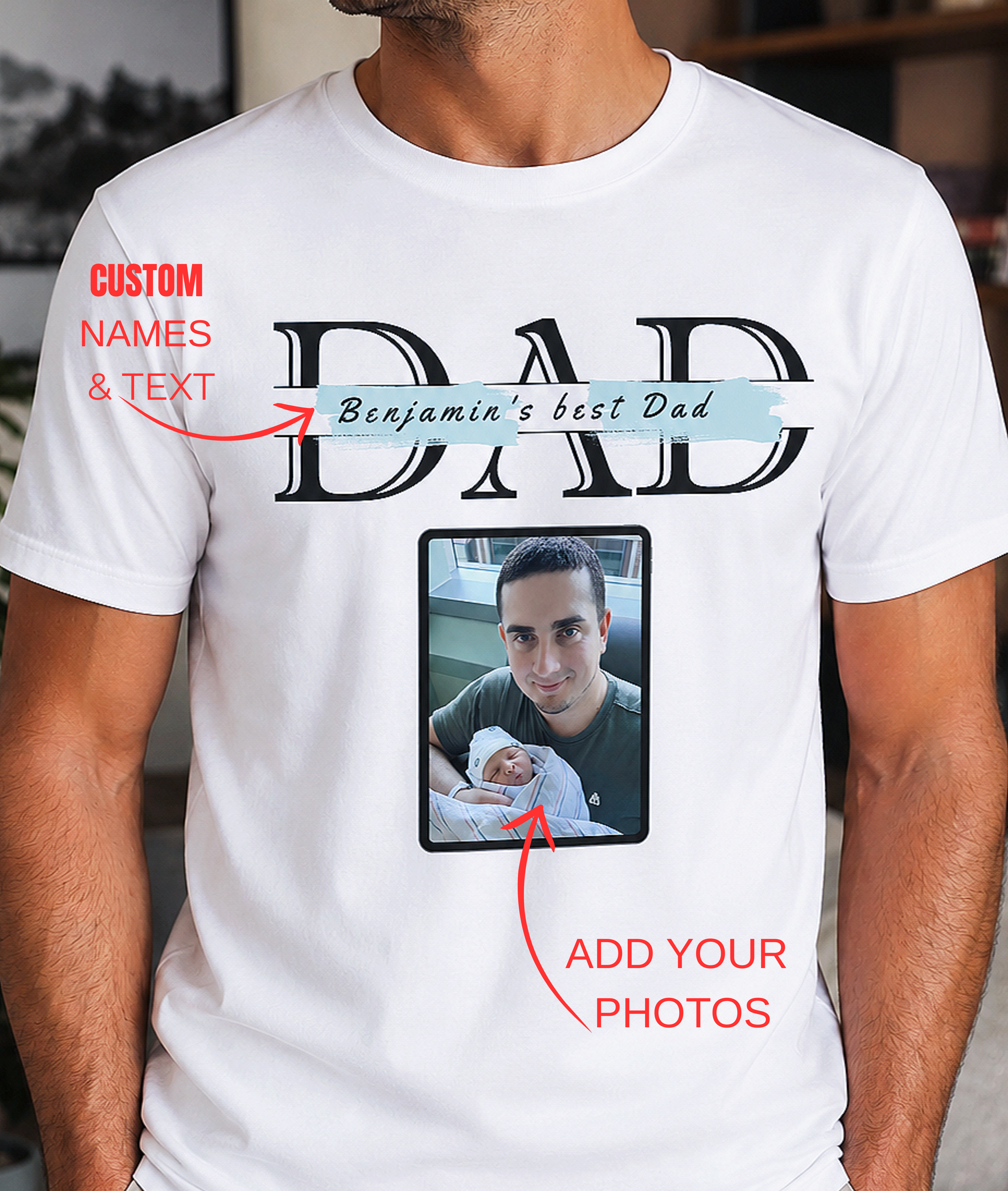 Custom Dad Photo T-Shirt - Personalized Father's Day Gift with Photo & Custom Text Gift for Dad, New Dad, Birthday Gift for Him