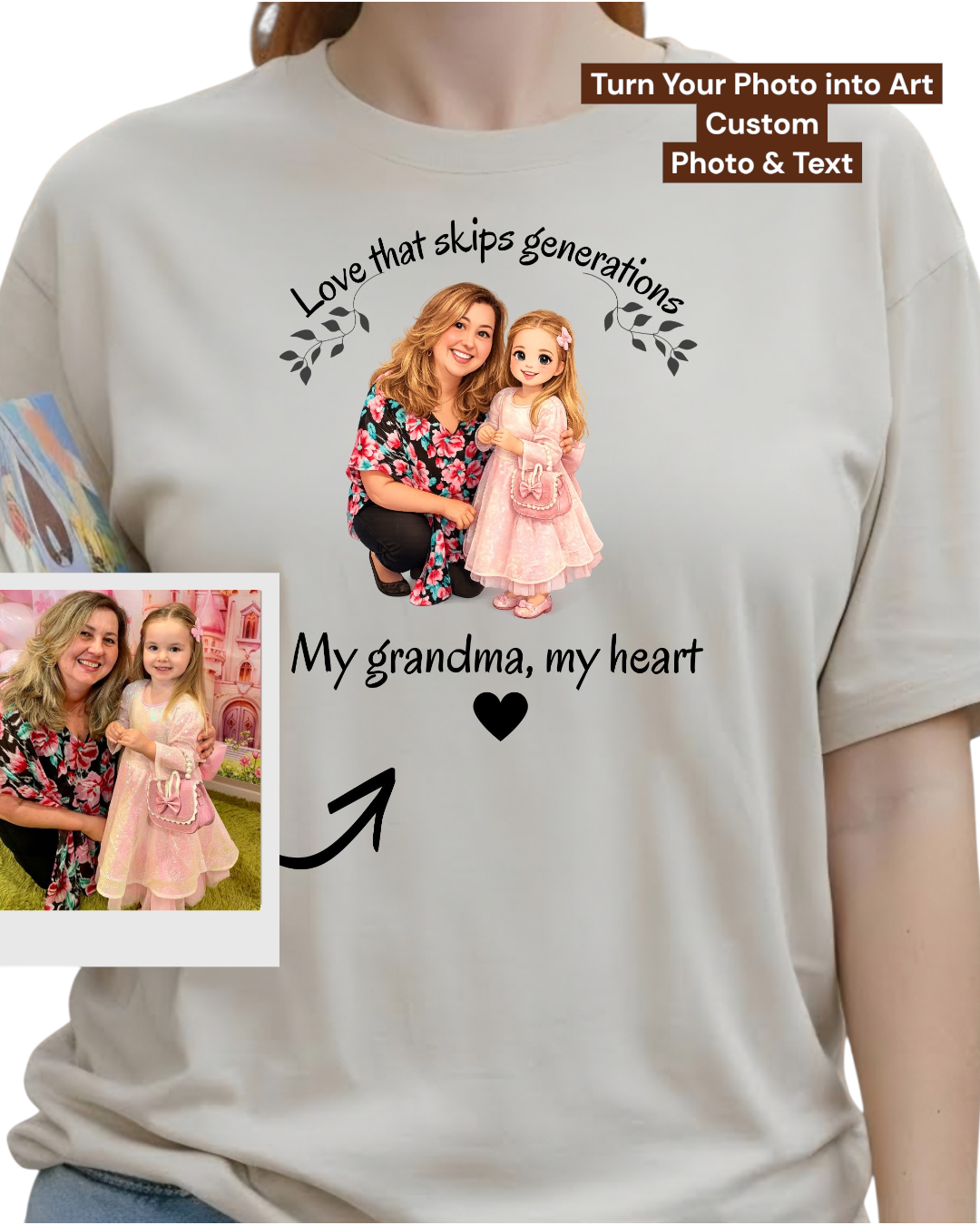 Custom Grandma T-Shirt from Photo -

Cartoon Design Gift with Grandkids, Personalized Family Shirt