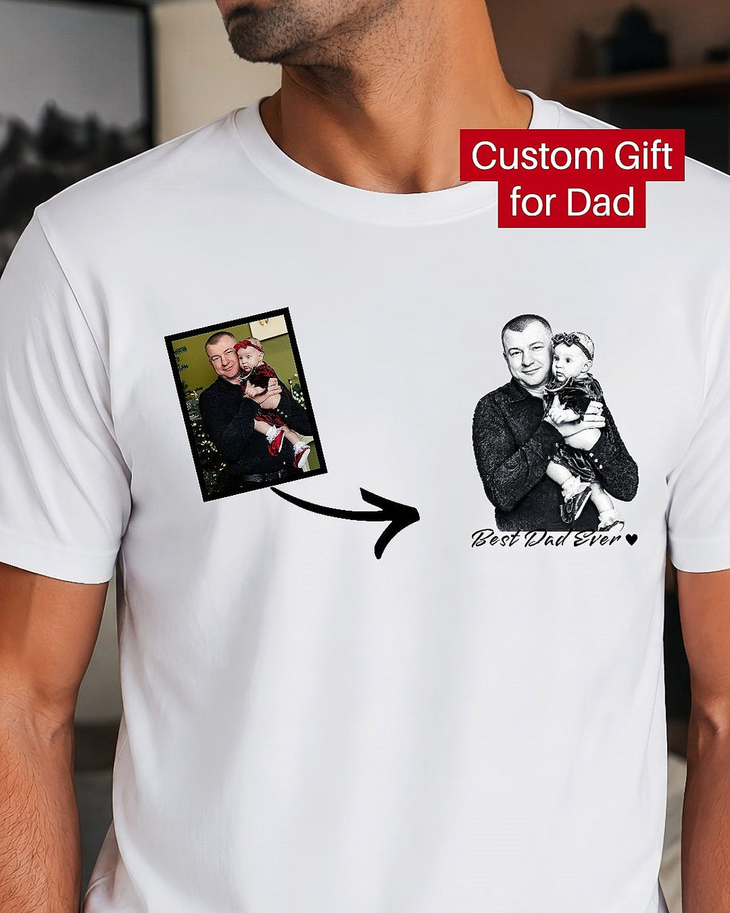 Personalized Photo T-Shirt for Dad - Custom Family Portrait Shirt