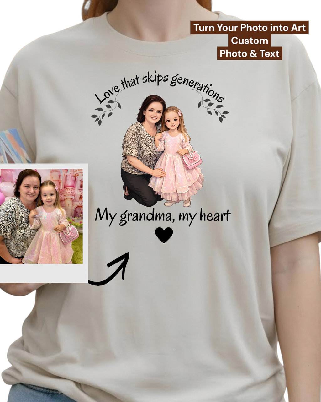 Custom Grandma T-Shirt from Photo -

Cartoon Design Gift with Grandkids, Personalized Family Shirt