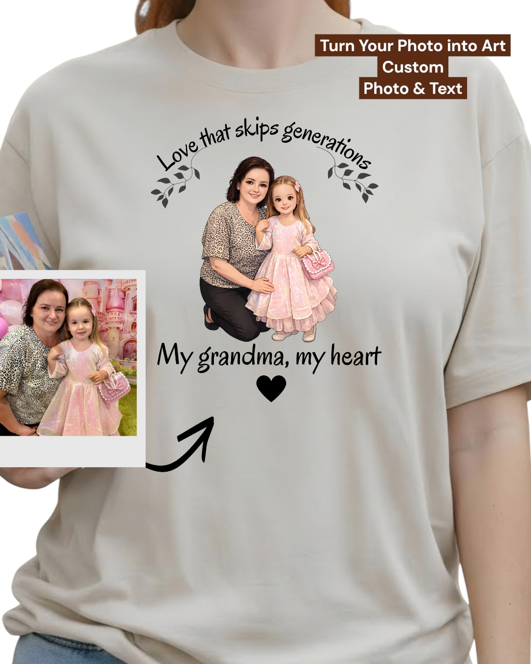 Custom Grandma T-Shirt from Photo -

Cartoon Design Gift with Grandkids, Personalized Family Shirt