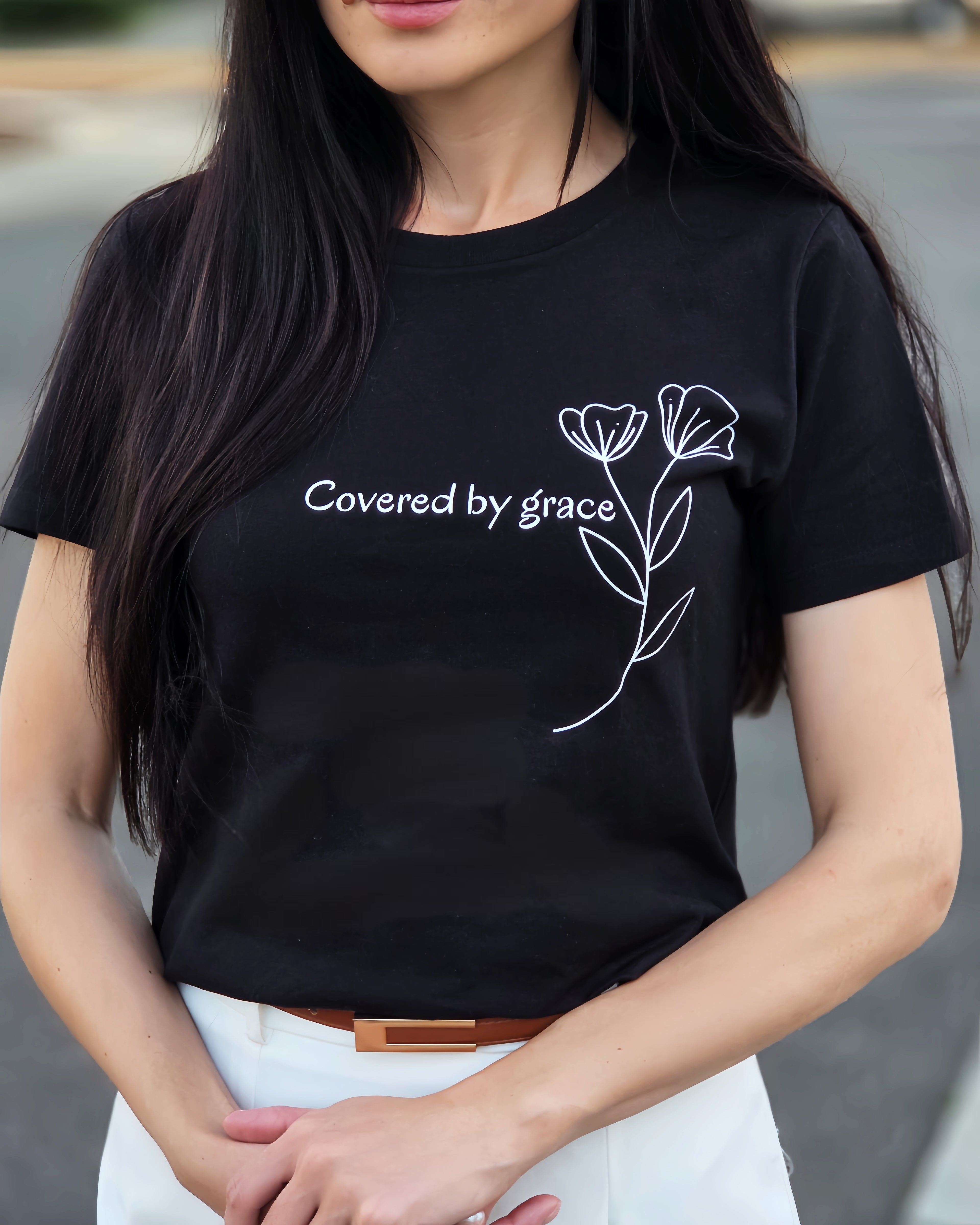 Covered by Grace T-Shirt - Christian Minimalist Shirt | Faith Inspired Tee | Soft Cotton Unisex Shirt