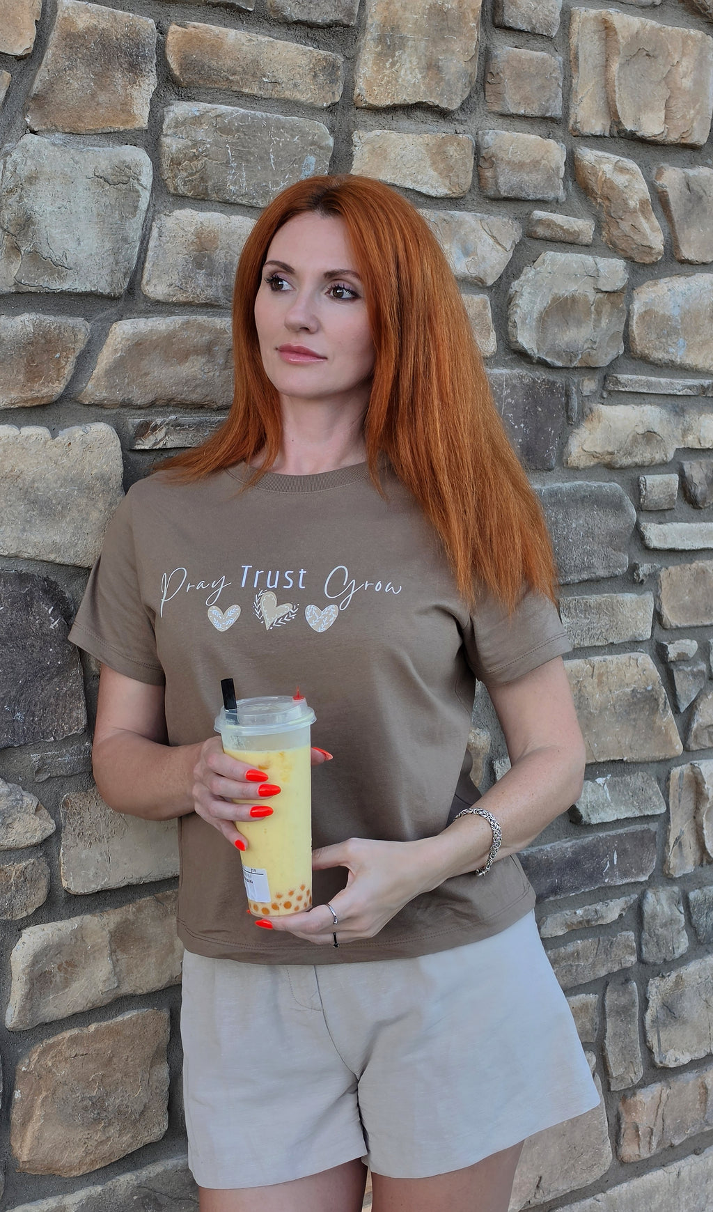 Pray Trust Grow Christian Inspirational T-Shirt | Faith-Based Women's Graphic Tee | Soft Cotton Gift for Her