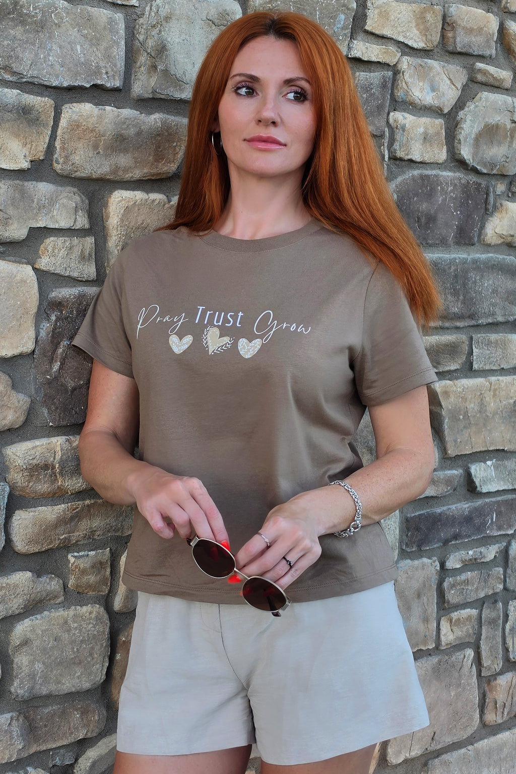 Pray Trust Grow Christian Inspirational T-Shirt | Faith-Based Women's Graphic Tee | Soft Cotton Gift for Her