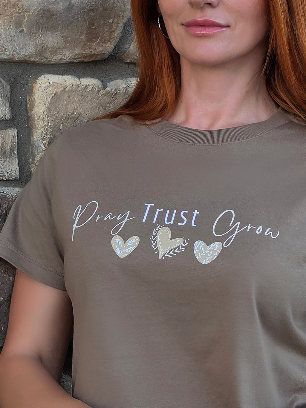 Pray Trust Grow Christian Inspirational T-Shirt | Faith-Based Women's Graphic Tee | Soft Cotton Gift for Her