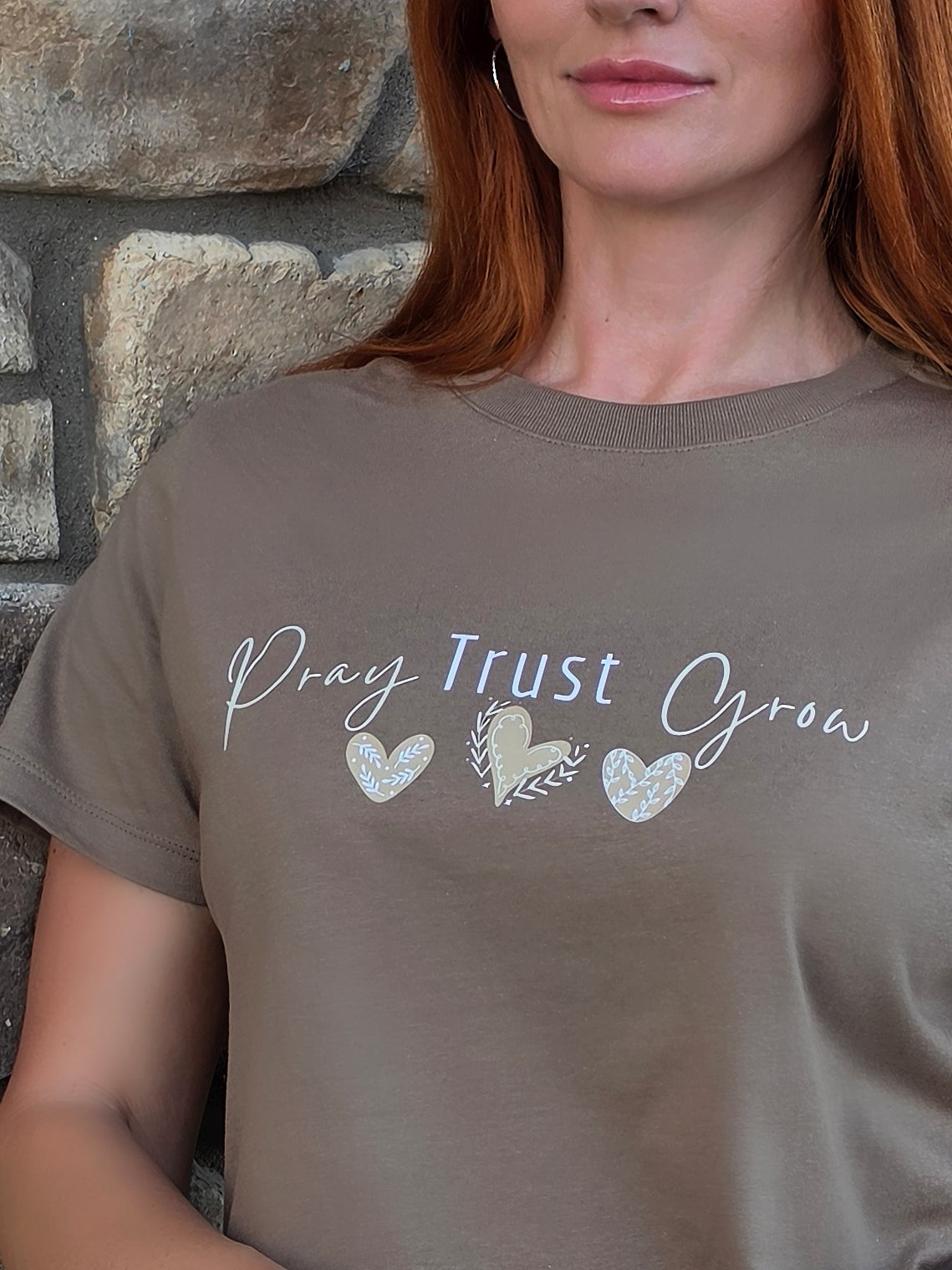 Pray Trust Grow Christian Inspirational T-Shirt | Faith-Based Women's Graphic Tee | Soft Cotton Gift for Her