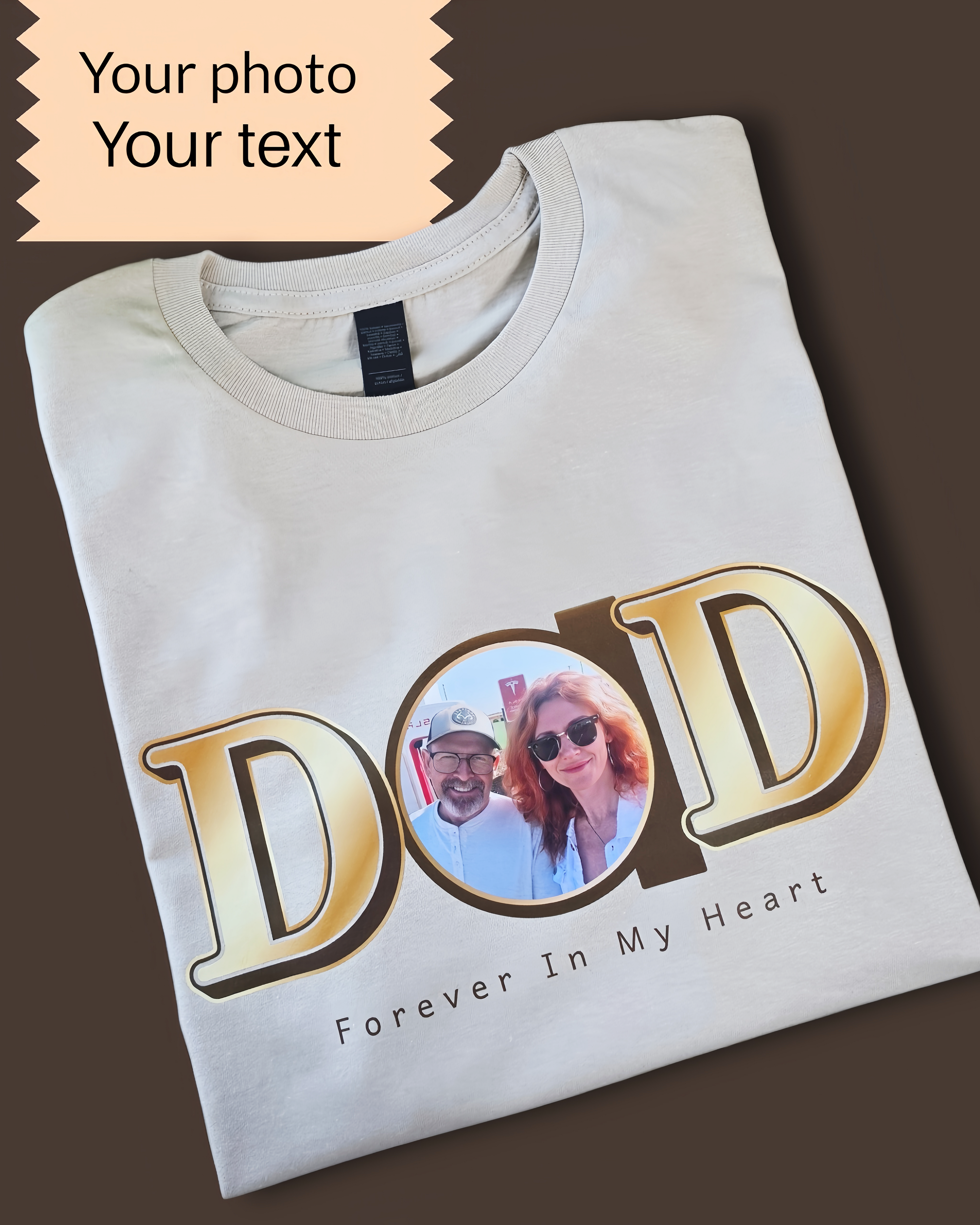 Custom Dad Photo Shirt - Personalized Father Memorial T-Shirt - Forever In My Heart Tee - Gift for Dad - Custom Photo Apparel